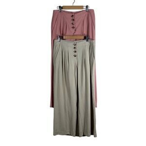 LOFT High Waist Wide Leg Pleated Button Trousers Bundle Pink Khaki Womens Size 0